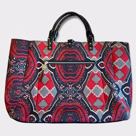 Rafe Lombardo Large Red Paisley Neoprene Tote Bag - Picture 1 of 13